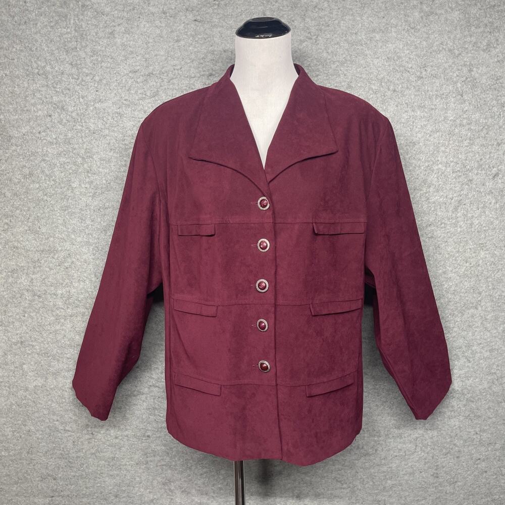 RK Originals Faux Suede Blazer Jacket Burgundy Red Plus Size 20 Y2K Career Chic - Picture 10 of 10